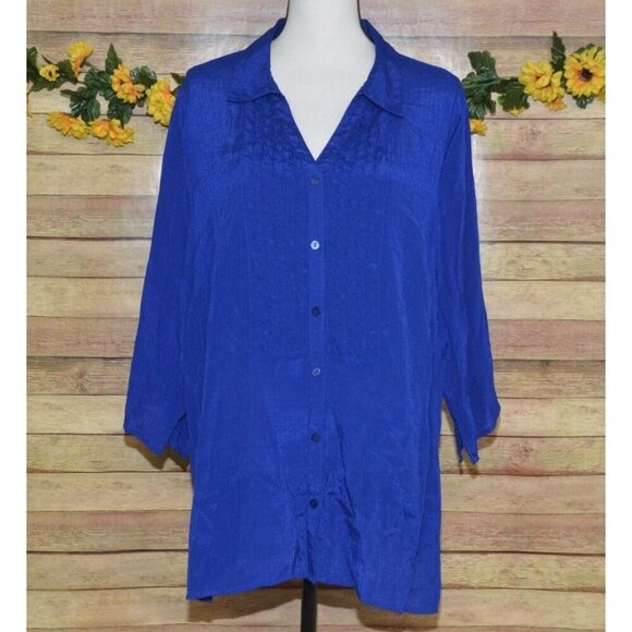 Maggie Barnes Tops - Maggie Barnes Catherines Blue Button Front 3/4 Sleeve Blouse Top Plus Size 1X